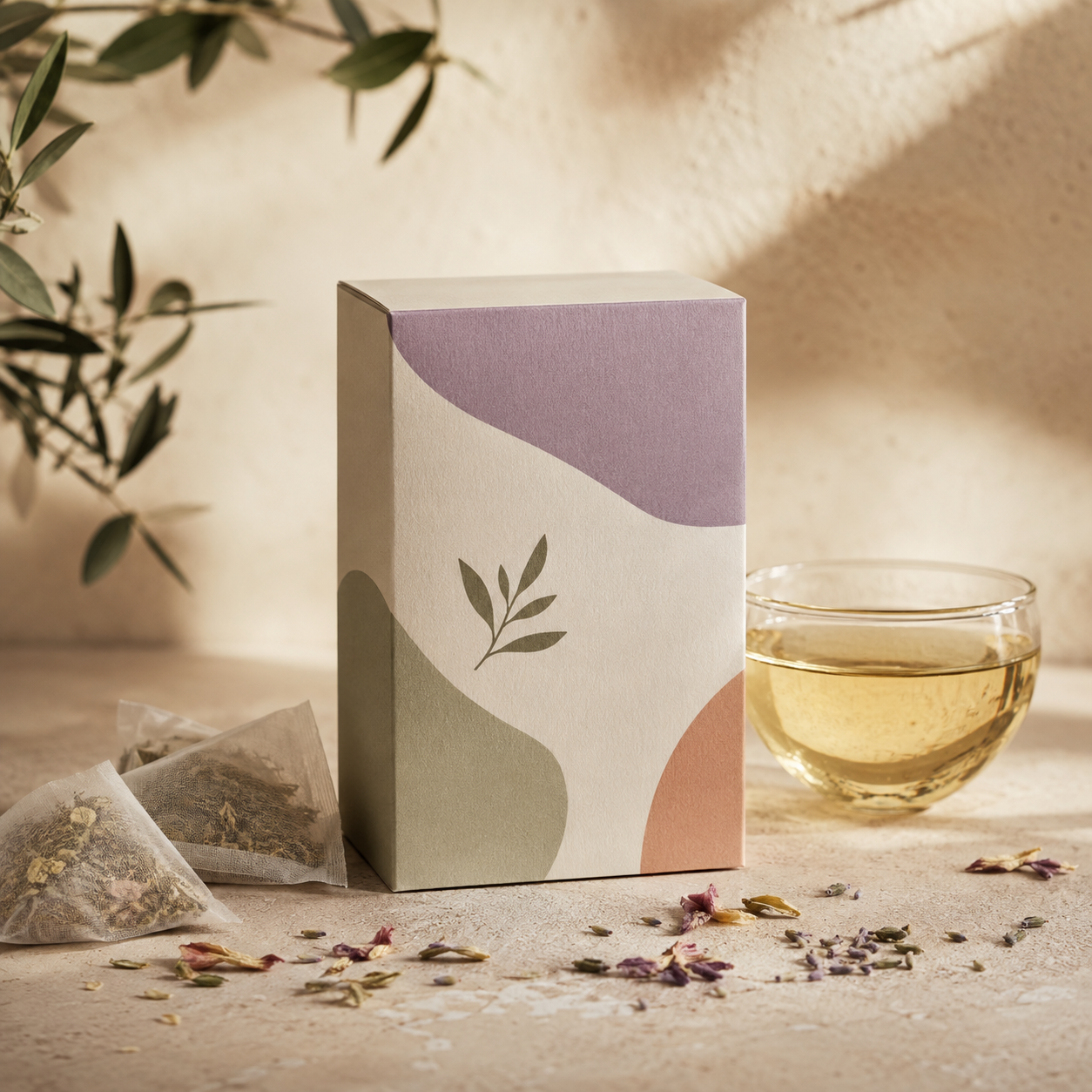 Illustrated packaging of Calm & Balance Tea